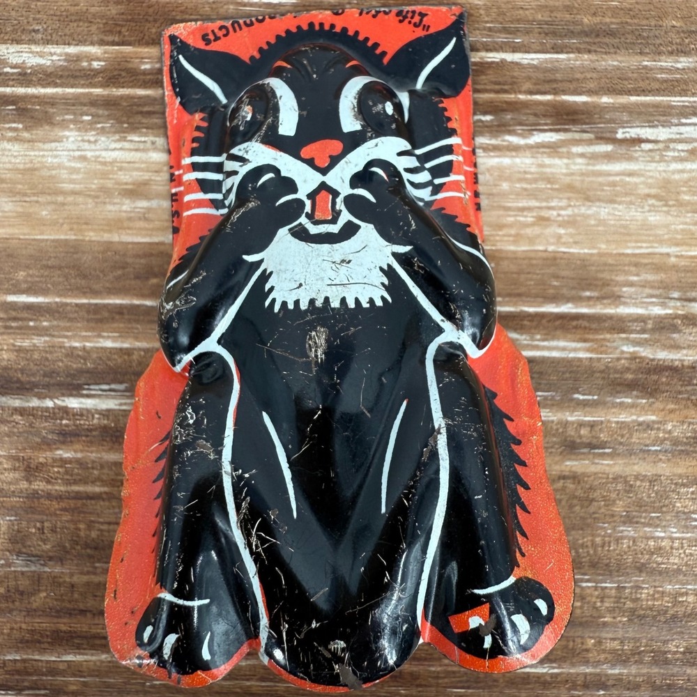 Vintage 1950s Tin‎ Litho Black Cat Clicker Noisemaker Kirchhof Halloween RARE
